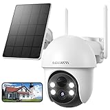 DEATTI 5MP Camara Vigilancia WiFi Exterior Solar con Batería, Cámara de Vigilancia 360 Grados Sin Cable, Visión Nocturna a Color, PIR Humana Detección, Alarma de Luz y Sonido, Compatible con Alexa