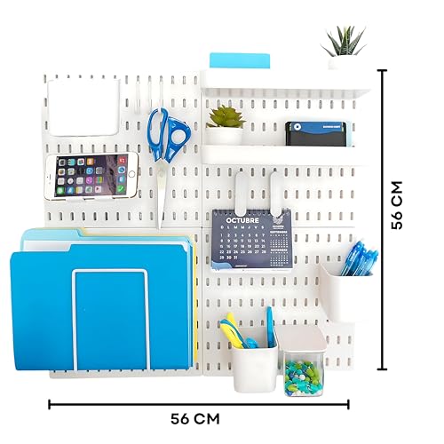 Image of SUNCHHAYA Peg Board, Pegboard for Wall Organizer, Peg Board for Wall As Kitchen Organizer, Desk Organiser, Kitchen Storage Rack Mounted with Pegboard Accessories (White)