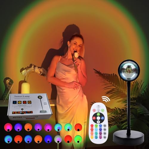ZSTBT Sunset Lamp, Lights,Sunset Projection Lamp 16 RGB Color Changing Night Light 360 Degree Bracket for Self-Media Light Romantic Wedding Birthday Party Bar Restaurant Photo Background Gifts
