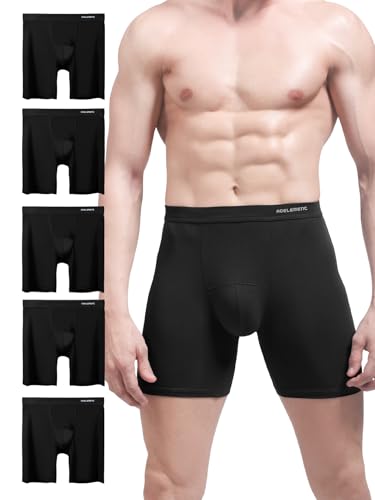 AORGSVI 5-Pack Men’s Total Support Pouch Boxer Briefs, Moisture-Wicking Underwear, Regular Leg & Long Leg Boxer Shorts