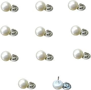 Decorative Pearl Button, Cover Up Pins,No Sew Button,White Pearl Buttons for Cloth, Shirt,Dress,Hat,Shoes,Bags,Reusable for Crafts and Apparel, 12mm 0.47inch 10pcs-White