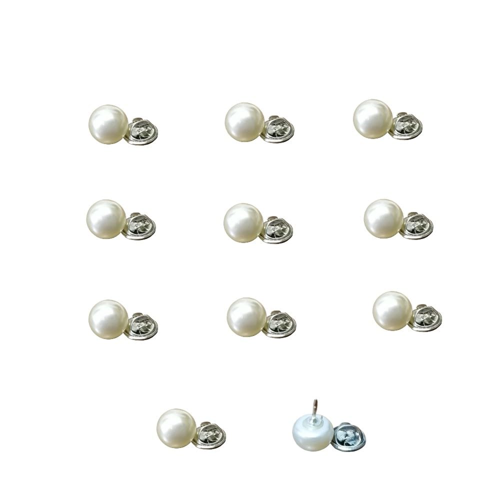 Decorative Pearl Button, Cover Up Pins,No Sew Button,White Pearl Buttons for Cloth, Shirt,Dress,Hat,Shoes,Bags,Reusable for Crafts and Apparel, 12mm
