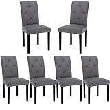 VECELO Upholstered Dining Chairs Set of 6, Modern Fabric and Solid Wood Legs &High Back for Kitchen/Living Room- Dark Gray