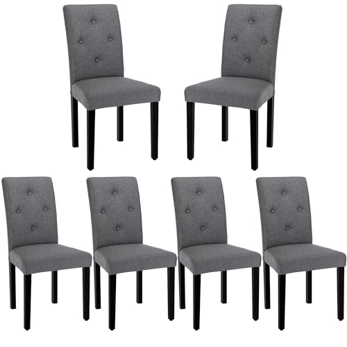 VECELO Upholstered Dining Chairs Set of 6, Modern Fabric and Solid Wood Legs &High Back for Kitchen/Living Room- Dark Gray