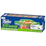 Ziploc XL Sandwich Bags for On-the-Go Freshness, Grip 'n Seal Technology for Easier Grip, Open and Close, 30 Count