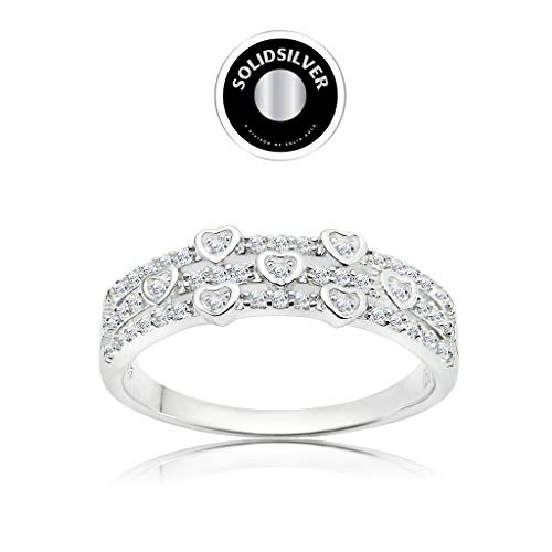 Solidsilver- Sterling Silver Triple Line Heart Crystal Clear Cz Eternity Band Ring Sizes 6 #TOP2