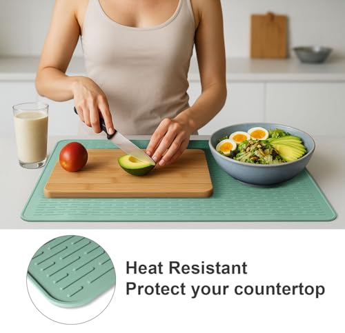 Image of Stove Top Cover for Electric Stove - Food Grade Ceramic Stove top Cover, Silicone XXL Dish Drying Mat, Glass Cooktop Covers, Flat RV Range top Mats (Green,28x20)