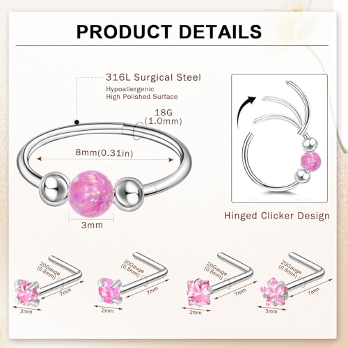 image for ONESING 20G Nose Studs L Shaped and 18G Nose Rings Hoop for Women Men 