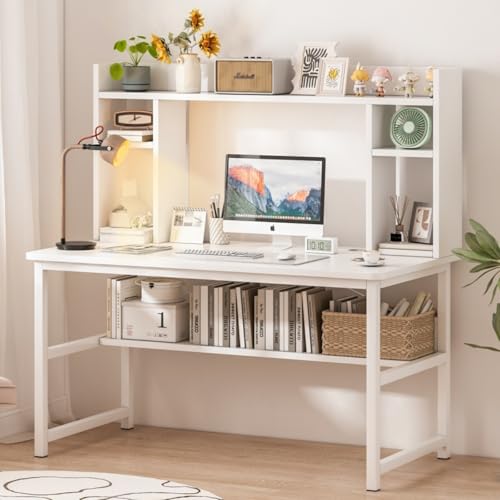 Study Table Study Desk with Bookshelf Gaming Table Desk for Home Office desks & workstations Computer Table 110x50x126CM White color (white)