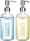 JASAI Modern Clear Glass Soap Dispenser with Printed Hands & Dishes, 18OZ Dish Soap Dispenser with R