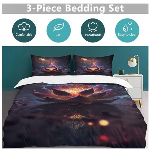 Housse de couette fleur de lotus premium lit king en microfibre 3D
