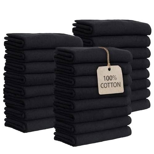 Image of GREEN LIFESTYLE Black Bleach Proof Towels Bulk Sets 100% Cotton 16' X 25' Premium Spa Quality, Super Soft and Absorbent for Gym, Pool, Spa, Salon and Home 24 Pack
