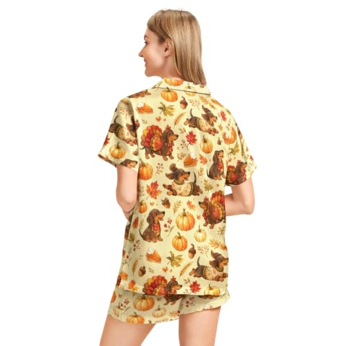 Image of Funny Pajamas for Women Set Print Satin Loungewear Pjs Short Sleeve Button Down Top and Shorts Sets Sleepwear XS-3XL