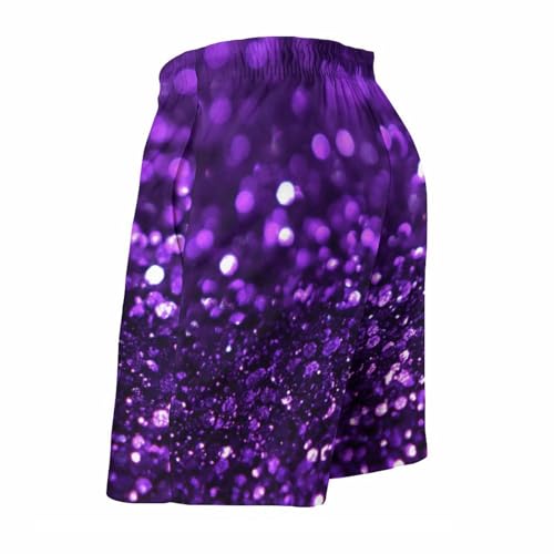 Purple Glittery Sparkles Men's Shorts Casual Classic Fit Drawstring Summer Beach Shorts with Pockets4