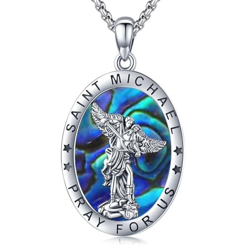 Sterling Silver Patron Saint Necklace for Men and Women, St Michael St Christopher St Benedict Jesus Cross Archangel Pendant Catholic Medals Amulet