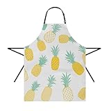 Moslion Pineapple Apron 31x27 Inch Tropical Hawaii Summer Fruit Pineapples in Pictogram Print Kitchen Chef Waitress Cook Aprons Bib with Adjustable Neck for Women Men Girls Yellow Green White