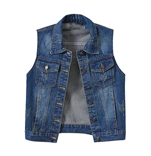 Gilet en jean sans manches pour femme XL veste denim à col rabattable