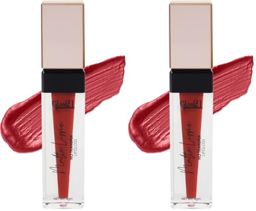 Image of Glam21 Matte Lippie No Transfer Lip Gloss | Lightweight and comfortable| Creamy Matte Formula - 4 gm | Super Red-19 (Pack of 2)