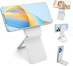 Gugxiom Phone Stand, Foldable Magnetic Phone Tripod, Angle Adjustment & Strong Magnets PU Leather Phone Stand, Compatible with All Smart Phone 16/15/14/13/12 (Gray White)