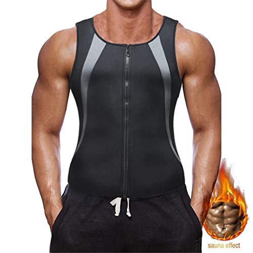 NOVECASA Sweat Vest Men with Zipper Neoprene for Weightloss Waist Trainer Compression Sweat Vest Body Shaper Slimming Tank Top Workout Shirt (3XL(Waist 43-45in))