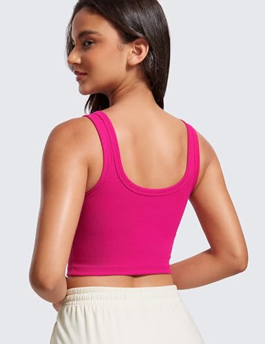 Image of CRZ YOGA Ribbed U Neck Crop Tank Tops | Medium Support, Removable Pads, Casual, Wide Straps, Longline Sports Bras for Women