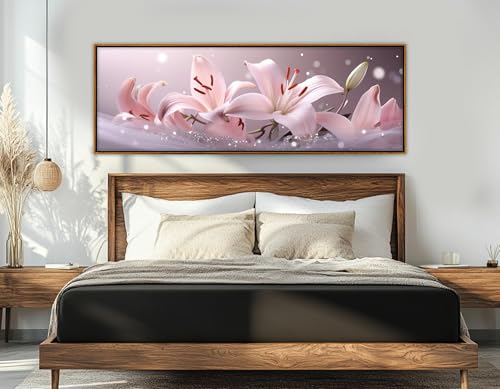Art mural moderne et luxueux au format 60x180cm de lys rose sur toile