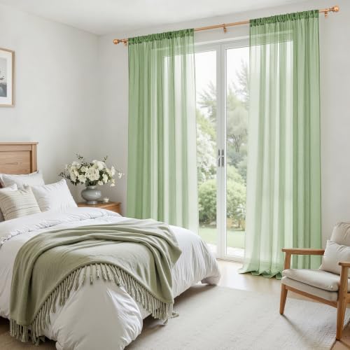 MRTREES Kurze Vorhänge Salbeigrün Transparente 2er Set H120 x B140 cm – Ansicht 6