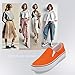 Low-Top Slip Ons Women's Fashion Sneakers Casual Canvas Sneakers for Women Comfortable Flats Breathable Padded Insole Slip on Sneakers Women Low Slip on Shoes (Orange, Numeric_7)