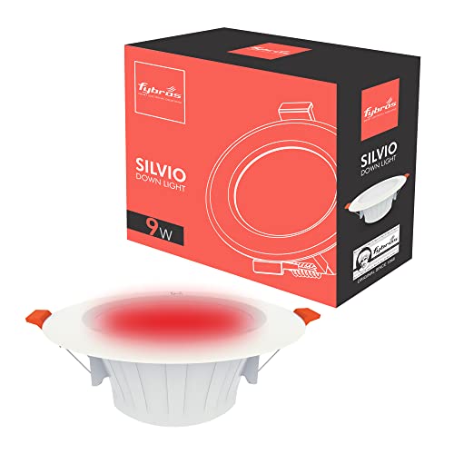 Image of FYBROS Aluminum Silvio Plus 9W Ceiling Lights for Hall, 80 mm LED Light for Home, Red LED Ceiling Lights for Home, Junction Box Lights for Living Room, Small LED Light for Room, Warm Indoor Lighting