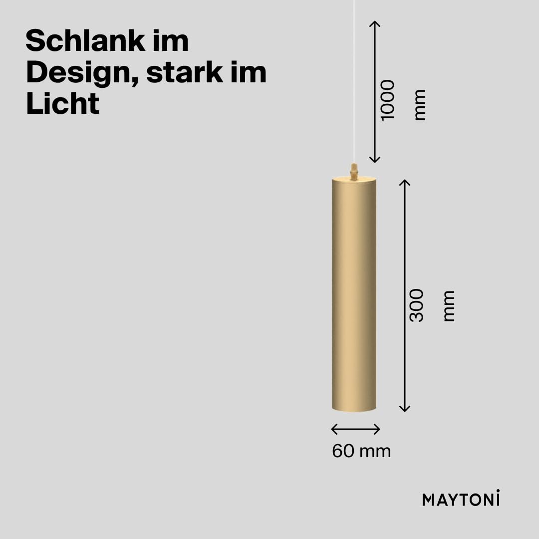 Maytoni FOCUS Pendelleuchte Mattgold – Ø6 cm - Moderne Hängeleuchte aus Aluminium – GU10 Deckenlampe 10W – Lampe für Wohnzimmer, Küche, Schlafzimmer, Esszimmer
