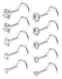 FIBO STEEL 10Pcs 20G Stainless Steel Nose Ring Studs Body Jewelry Piercing CZ Inlaid 1.5MM-3.5MM S