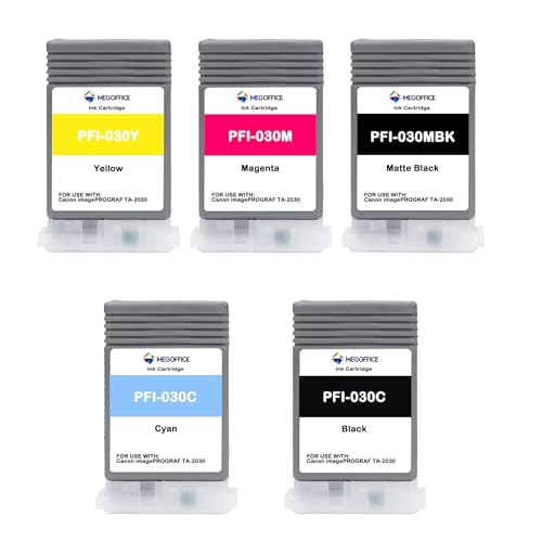 Image of PFI030 PFI-030 Set Ink Cartridge (5-Pack KCMYMBK) | Compatible for Canon PFI-030 PFI-030MBK PFI-030BK PFI-030C PFI-030M PFI-030Y for Canon ImagePrograf TA-20 TA-30