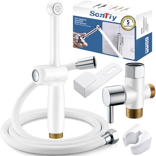 SonTiy Handheld Bidet Sprayer for Toilet, White Cloth Diaper Toilet Sprayer Attachment with Backflow Preventer, Adjustable Water Pressure Toilet Jet Spray for Feminine Wash