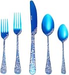 Blue Ensemble de couverts de vagues 20 Pièces en acier inoxydable Flatware Set Service pour 4 Ustensiles pour la cuisine maison Laser de mariage gravé lave-vaisselle coffre-fort tout bleu