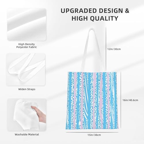 Canvas Tote Bag for Women Shoulder Tote Purse Reusable Grocery Bag Light blue striped pattern Aesthetic Shopping Bags2