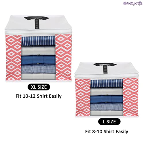 Image of PrettyKrafts XL Shirt Cover For Storage Organizer Garment Cover Foldable Clothes Storage Bags For Wardrobe /Closet Organiser, (Set of 2) Diamond Red