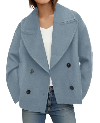 Image of Tankaneo Womens Cropped Wool Blend Pea Coat Notched Lapel Overcoat Jackets