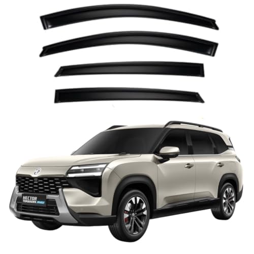 Image of Premium Smoke Car Door Visor Front+Rear Sun /Rain Guard Outside Mount Tape-On Window Visors Compatible with MG Hector Tomahawk (2026)