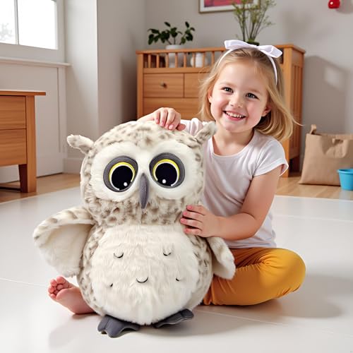Image of Ryttir 15.7 Inch Chubby Snowy Owl Stuffed Animal, Adventure Stuffed Owl Plush Toy, Brave Boy's and Girl's Room Decor, Funny Gift for Kids and Women