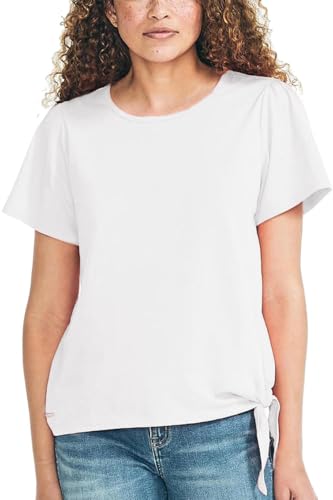Nautica Women's Crop Top Short Sleeve Side-Tie Knot Tee T-Shirt