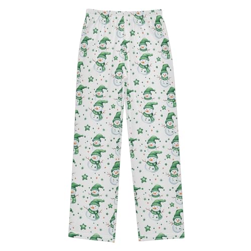 Christmas Pajama Pants Green Snowman Pattern Long Sleep Pants Lounge Bottoms