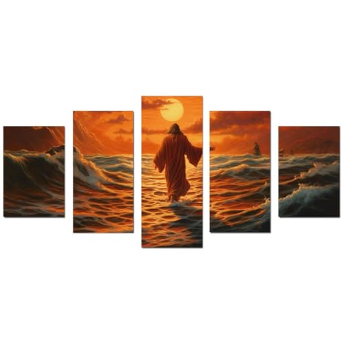 Affiche Jésus pour salon et chambre : décoration murale chrétienne couchée de soleil