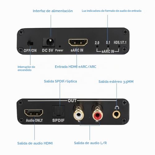 Extractor de Audio HDMI ARC de 192 KHz, EARC, Extractor de Audio ARC HDMI 2.1, Convertidor DAC HiFi de 24 Bits y 192 KHz a óptico, Conector de 3,5 Mm, Adaptador de Sonido de TV