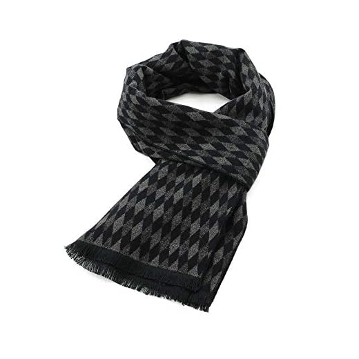 American Trends Mens Winter Warm Cashmere Scarf Plaid Tassel Scarf for Men Soft Long Cotton Scarves Black Diamond