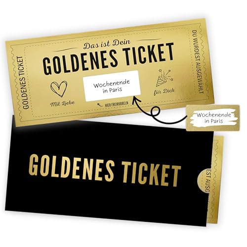 Goldenes Ticket Gutschein zum selber ausfüllen mit Rubbelaufkleber und Verpackung - Geschenk für beste Freundin oder Freund Personalisierter Geschenk Gutschein zum Geburtstag für Frauen (Schwarz)