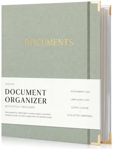 Aesthetic Document Organizer - Sturdy Linen 3-Ring Binder Safely Stores All Your Important Documents and Files in One Place - Easy to Use Expanding Storage Folder Incl. Envelopes, Pockets & Labels