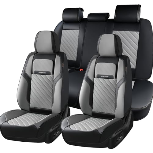 Image of Coverado Car Seat Covers Full Set 5 pieces, Luxury Nappa Leather Seat Covers Universal Fit Waterproof Non-Slip Breathable Front & Back Automotive Seat Protectors for Cars, SUVs, Trucks