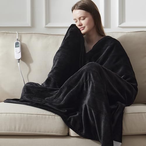 DOWNCOOL Heated Blanket, Electric Blanket, Electric Throw with 1-12 Hour Timer & 10 Heat Settings, Velvet Heated Blanket with Fast Heating and Auto Shut-Off, Machine Washable(50x60 Inches)