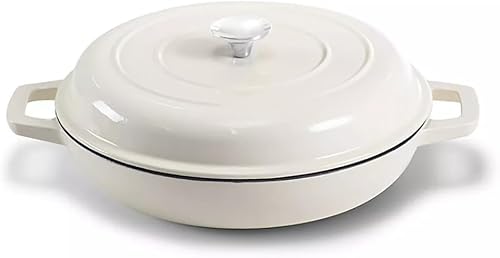 Chef’s Choice Cast Iron Skillet Braiser Pan with Lid – 30cm (3L) Enamel Coated Dutch Oven Casserole – Buttermilk – Compatible with Gas, Induction, Oven Safe, Easy Clean (White)
