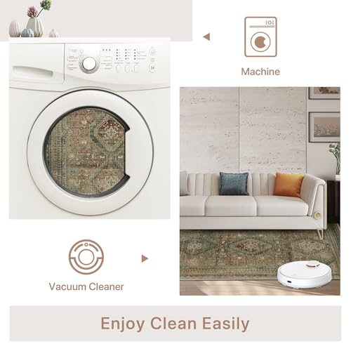 GENIMO 3x5 Vintage Area Rug, Machine Washable, Non Slip & Low Pile Lightweight for Living Room, Entryway, Bedroom, Kitchen, Brown